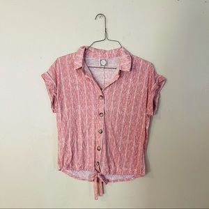 NWT Striped Tie Front Button Top